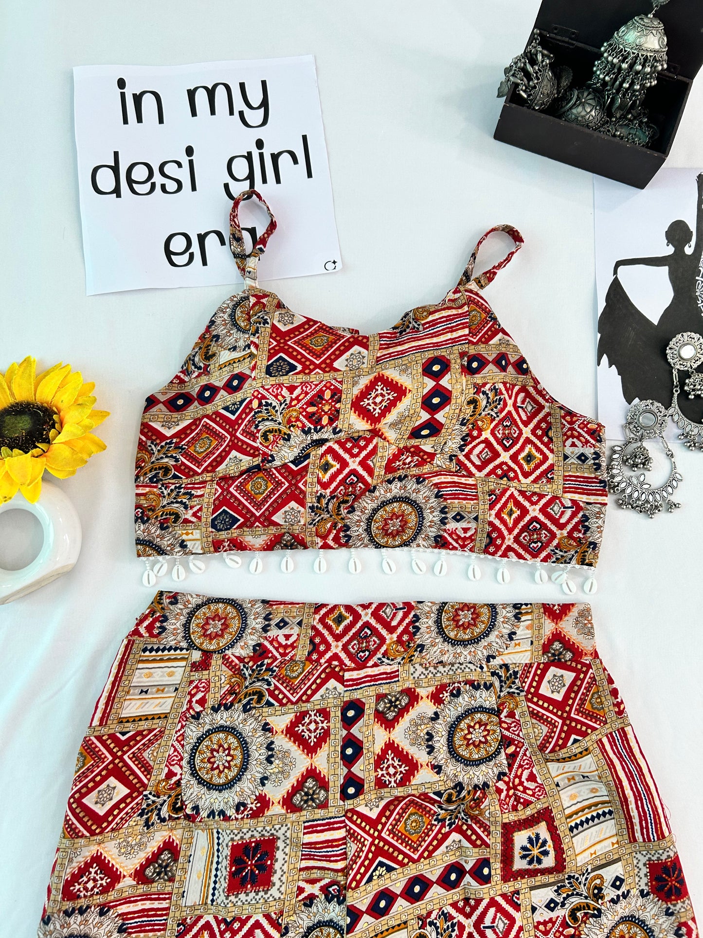 Red cute printed  co-ord set