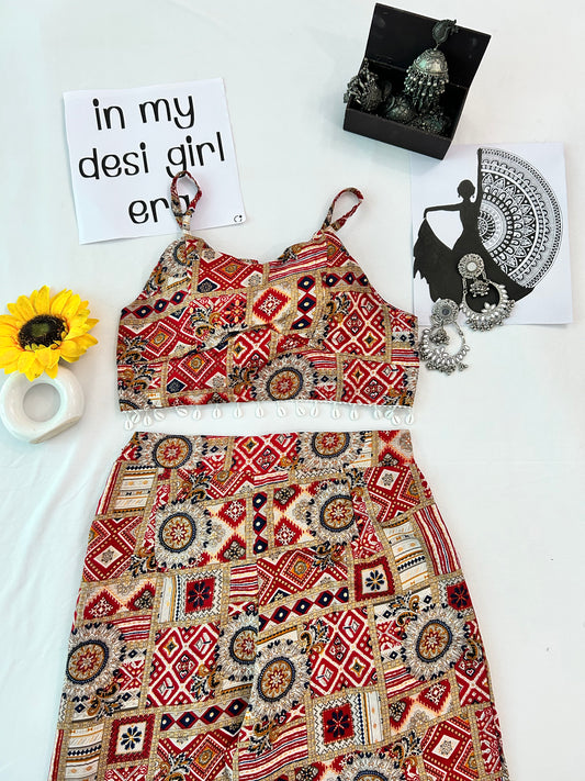 Red cute printed  co-ord set