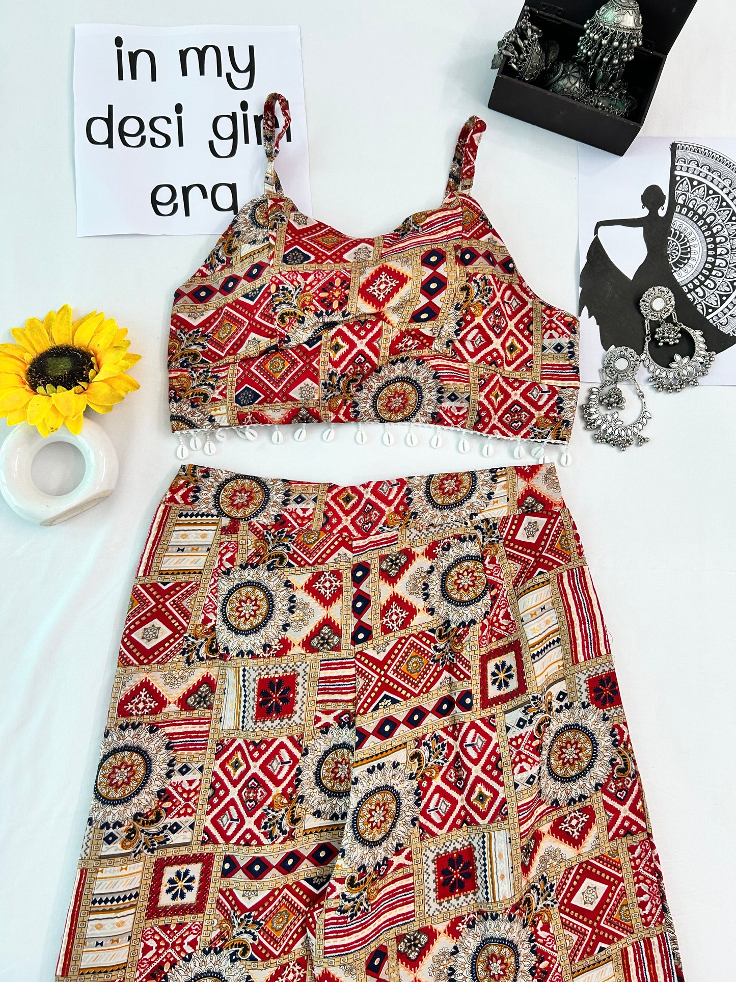 Red cute printed  co-ord set