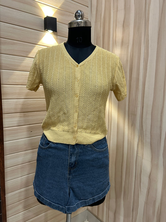 Yellow crochet v neck