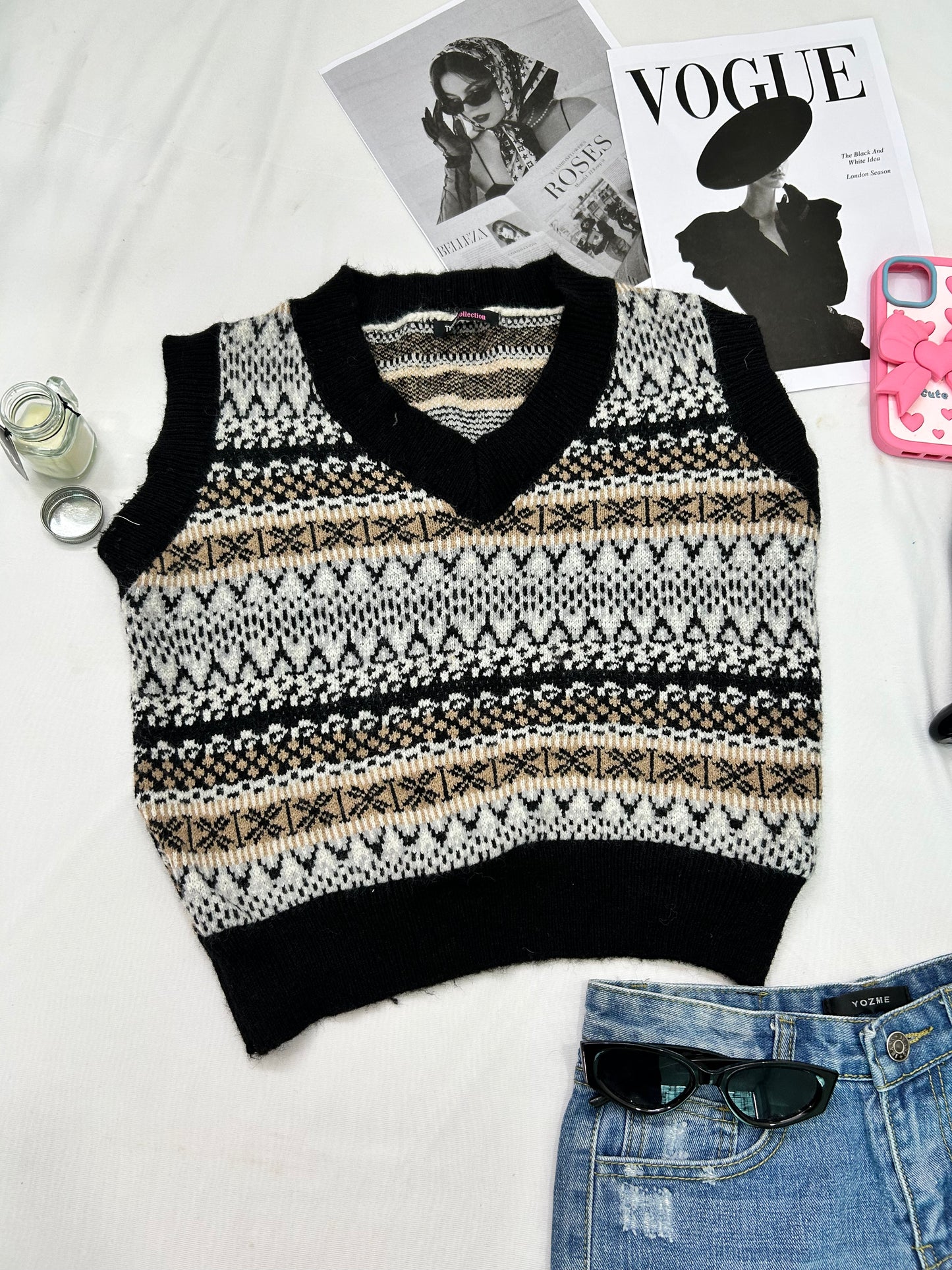 Black printed vests