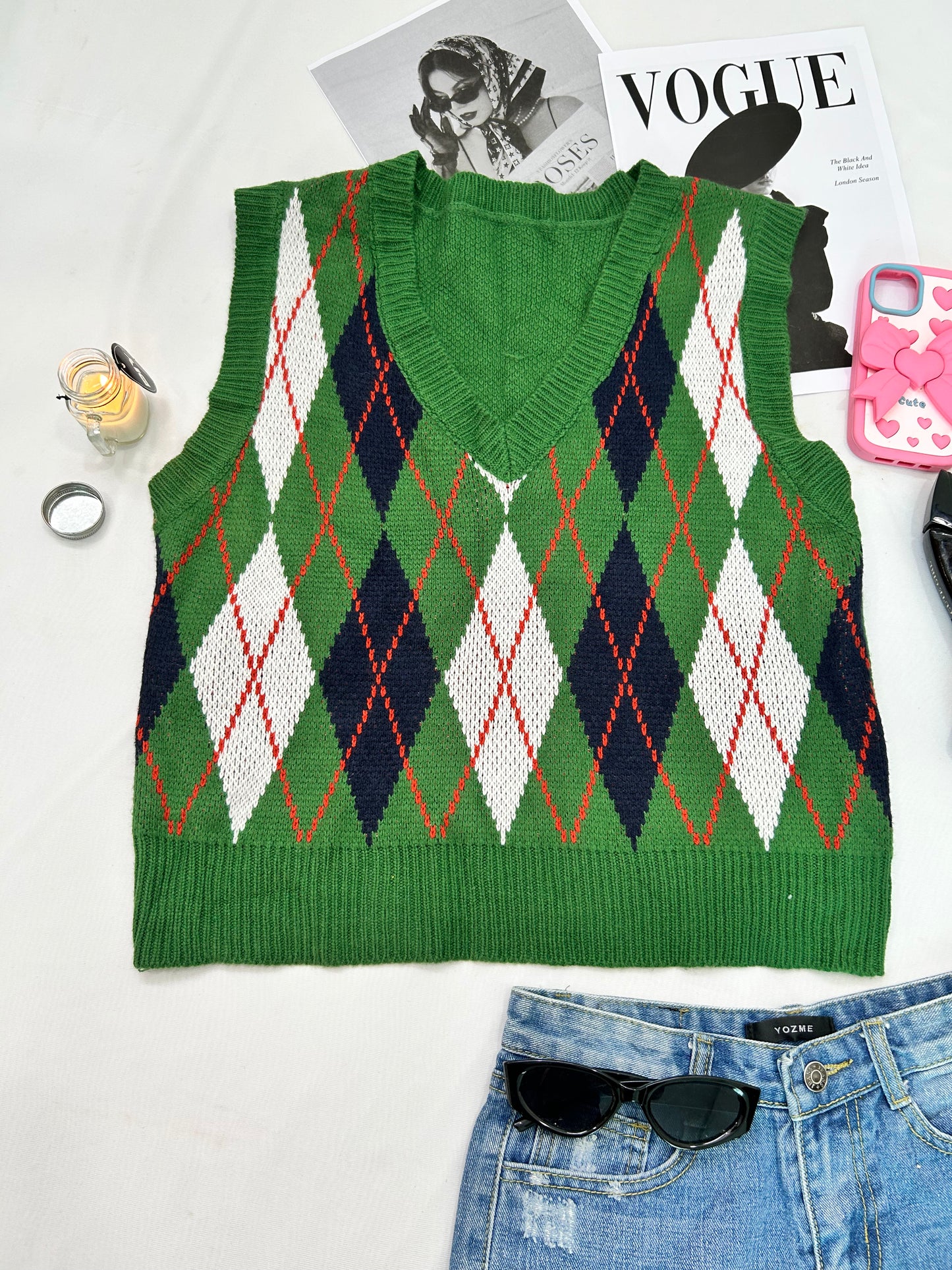 Green checked vest