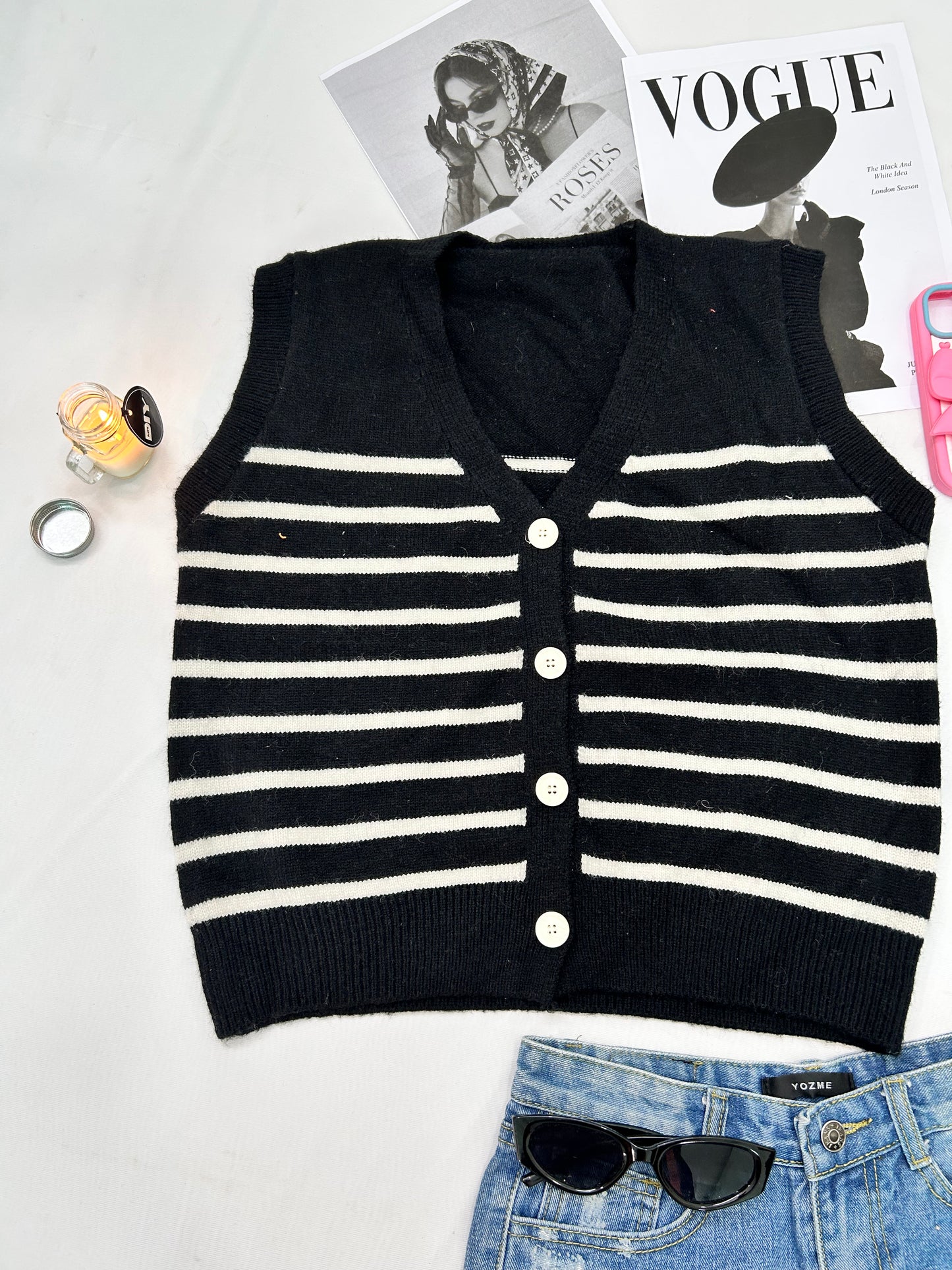 Stripe Button - black