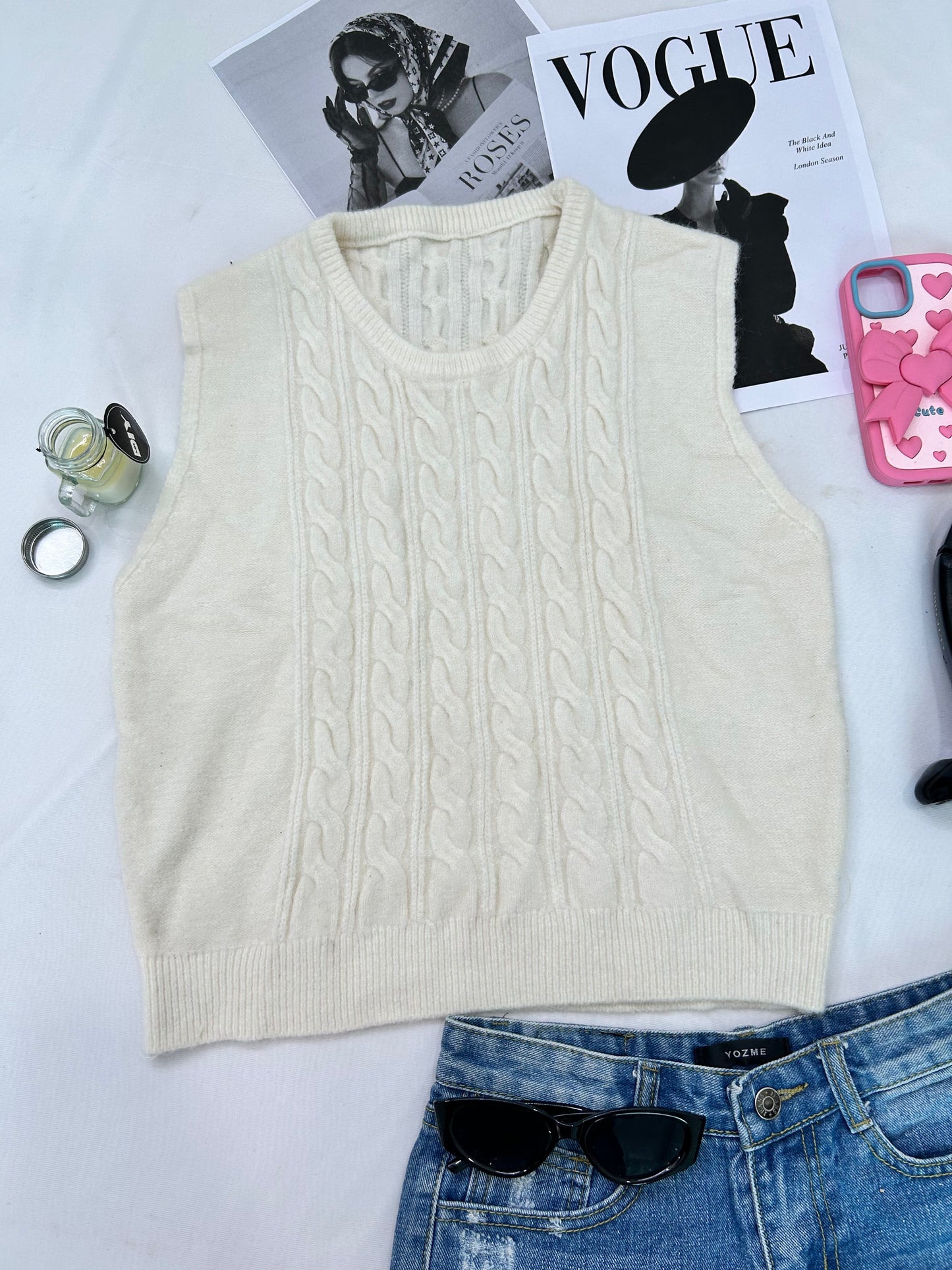 White cable knitted vest