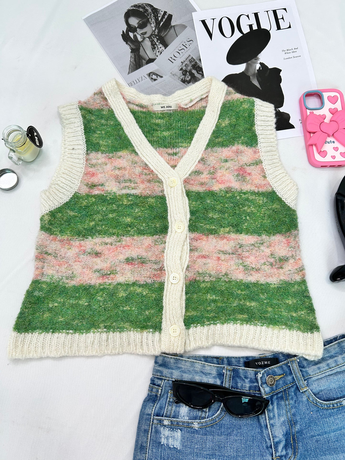 Pink green cute with buttons vest