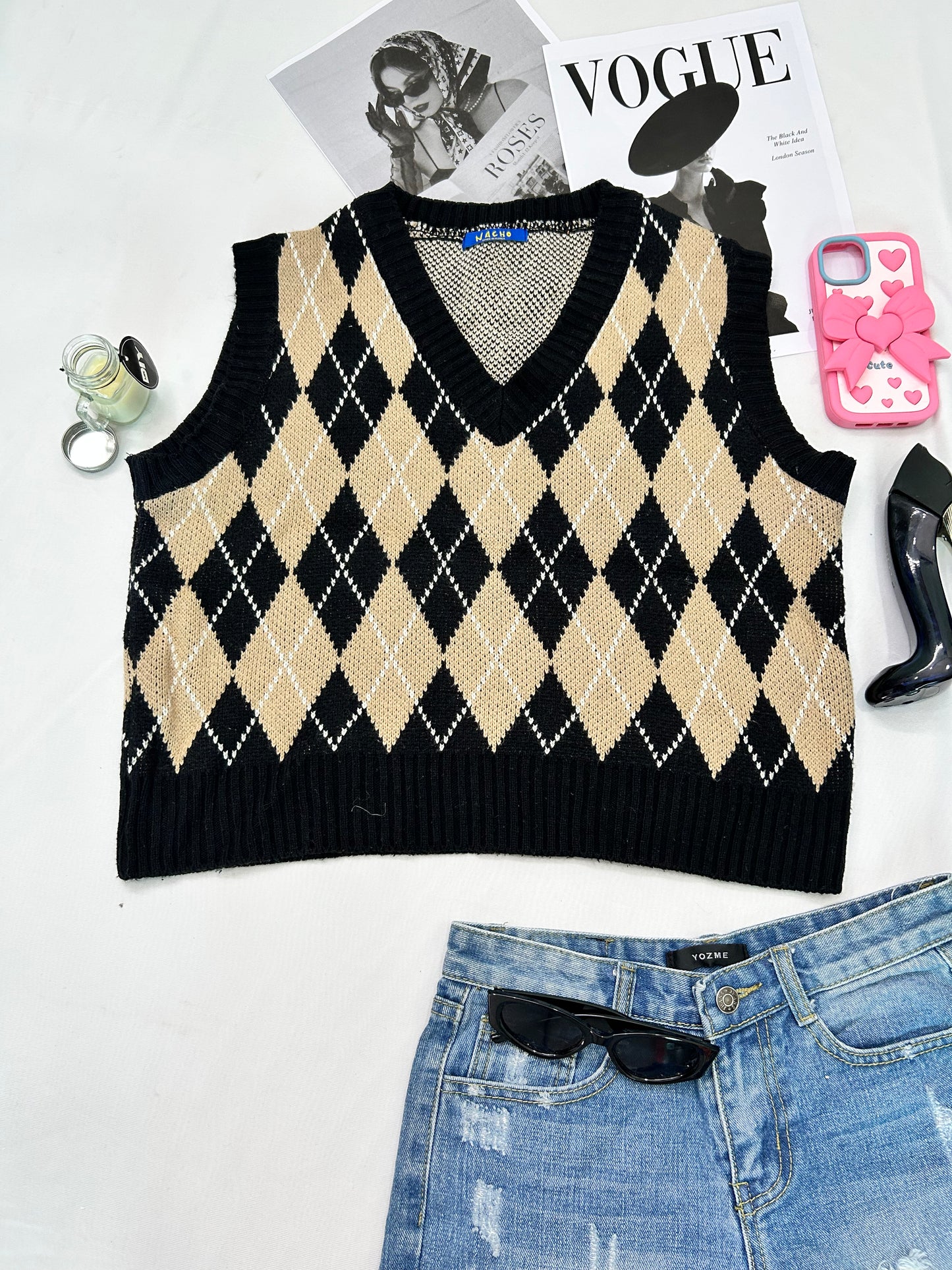 Black beige Checked VESTS