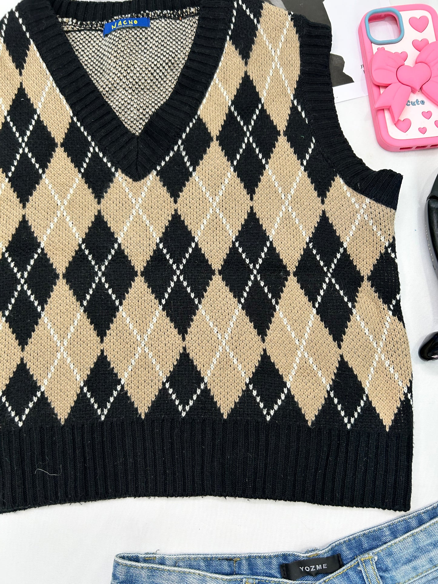 Black beige Checked VESTS