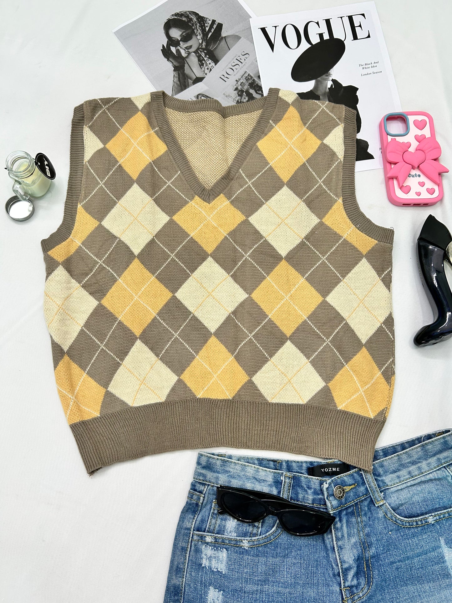 Pastel yellow checked vests