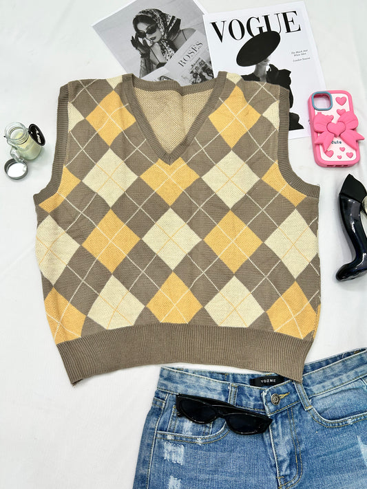 Pastel yellow checked vests