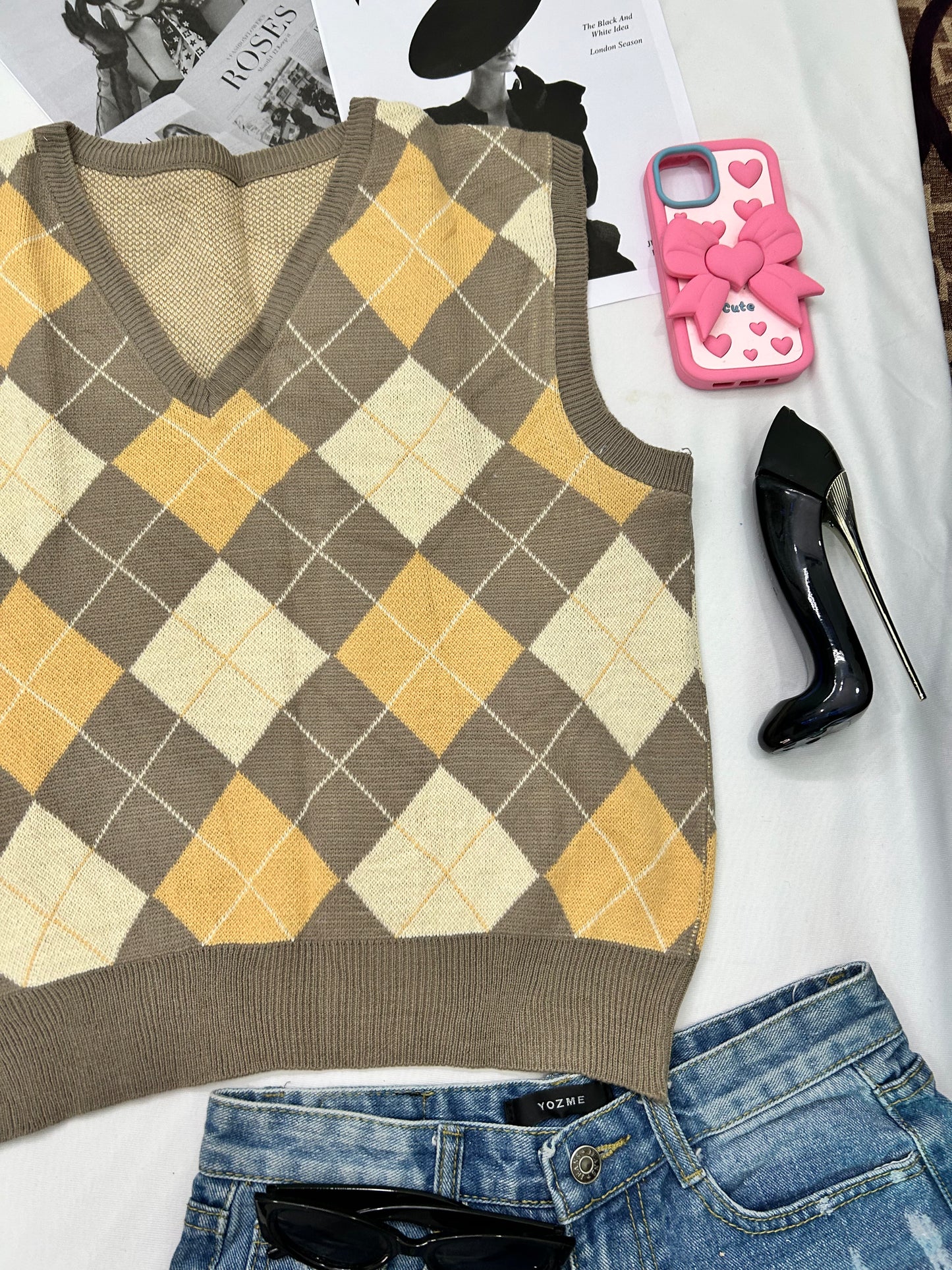 Pastel yellow checked vests