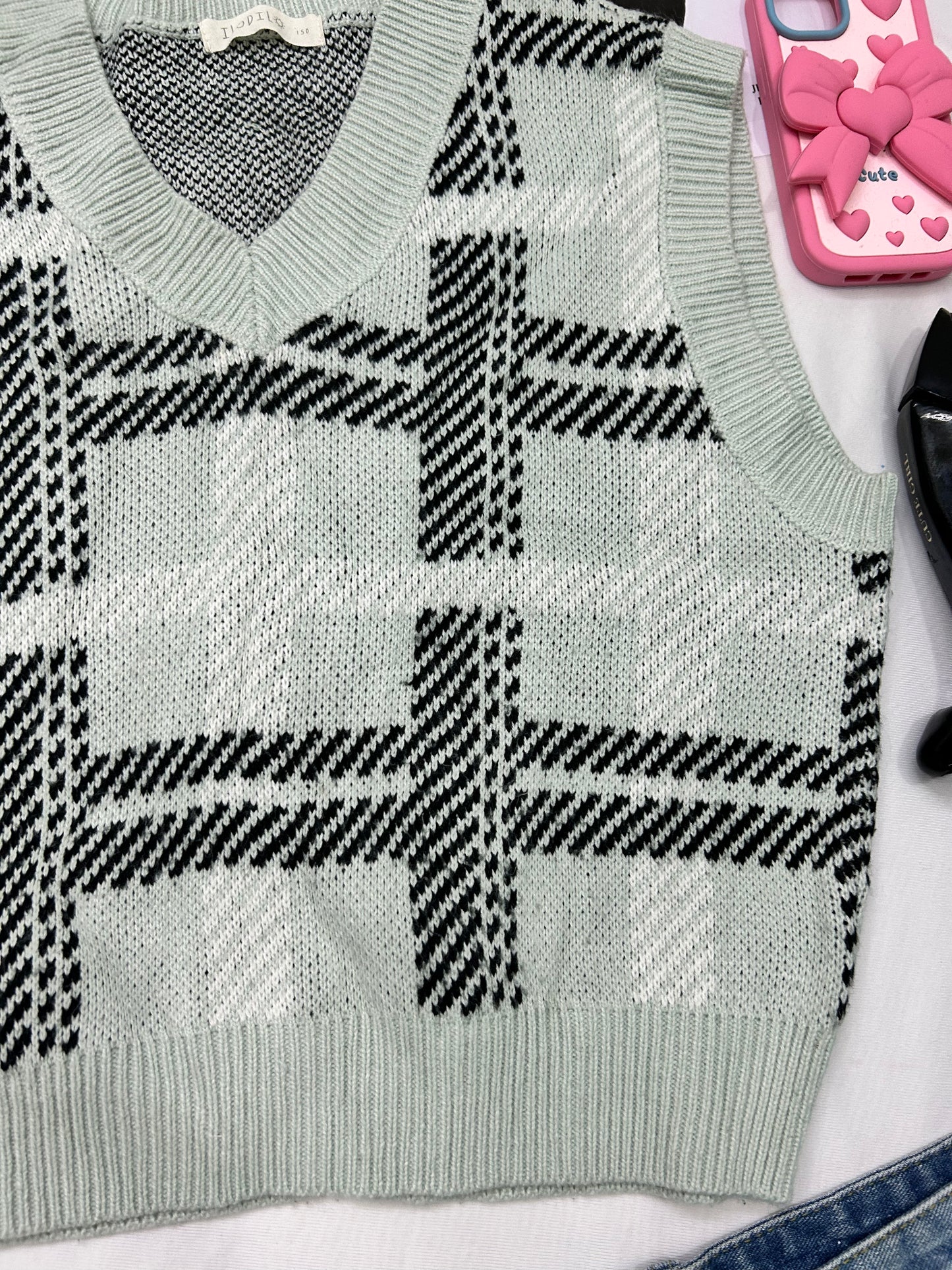 Mint blue checked VESTS