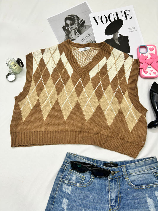 Brown checked vest
