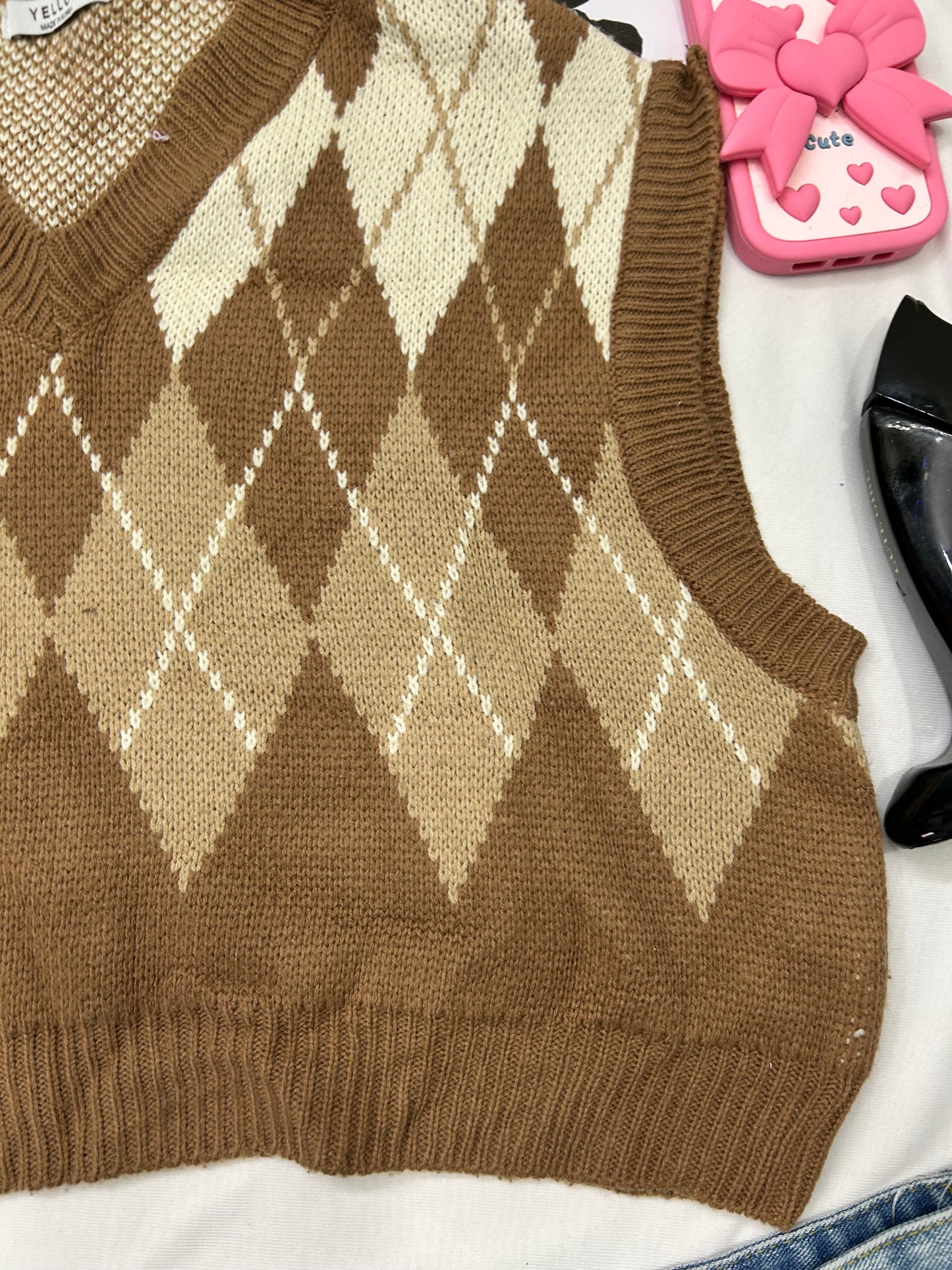 Brown checked vest