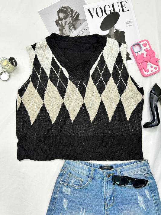 Off white black checked