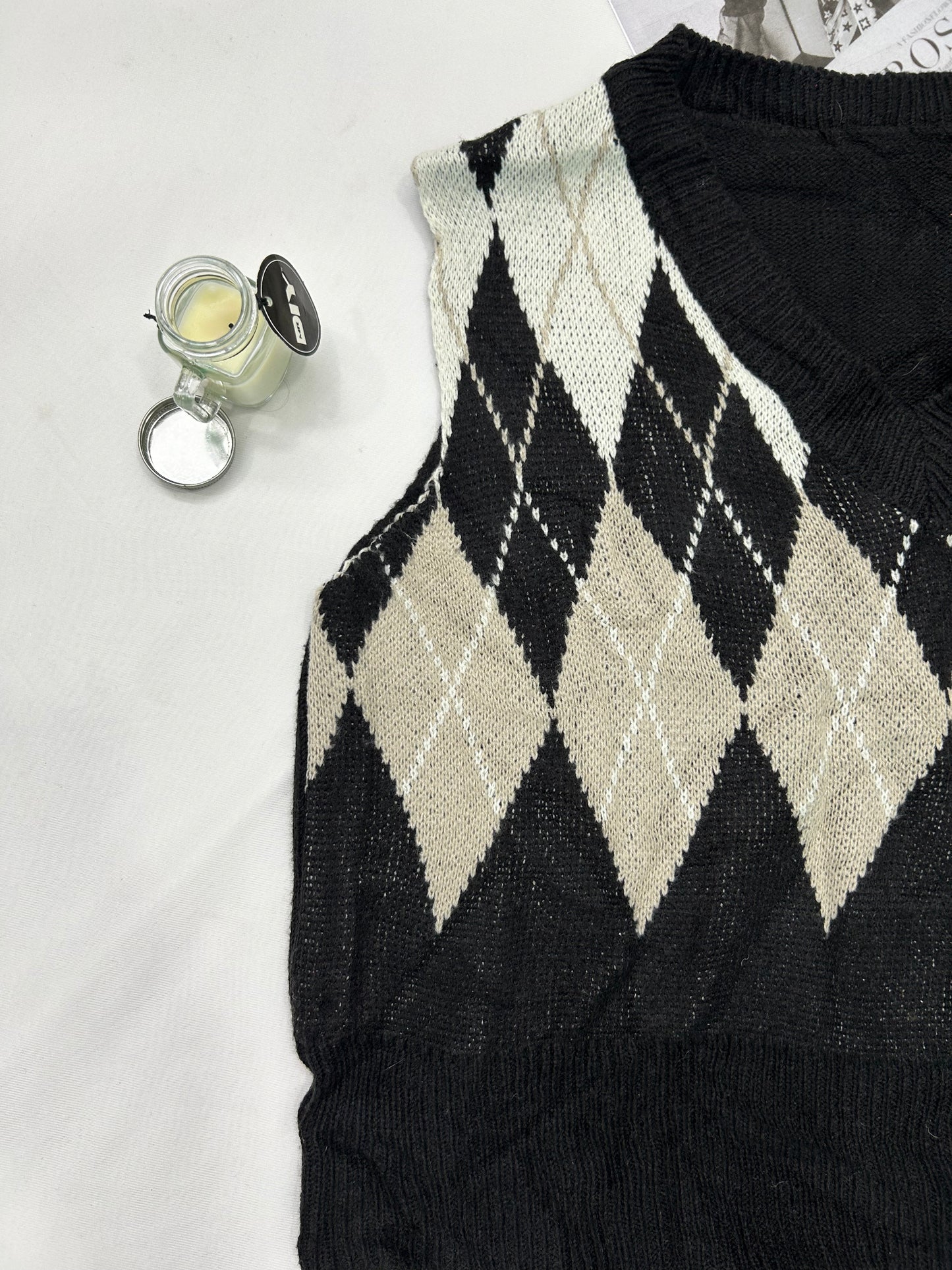 Off white black checked