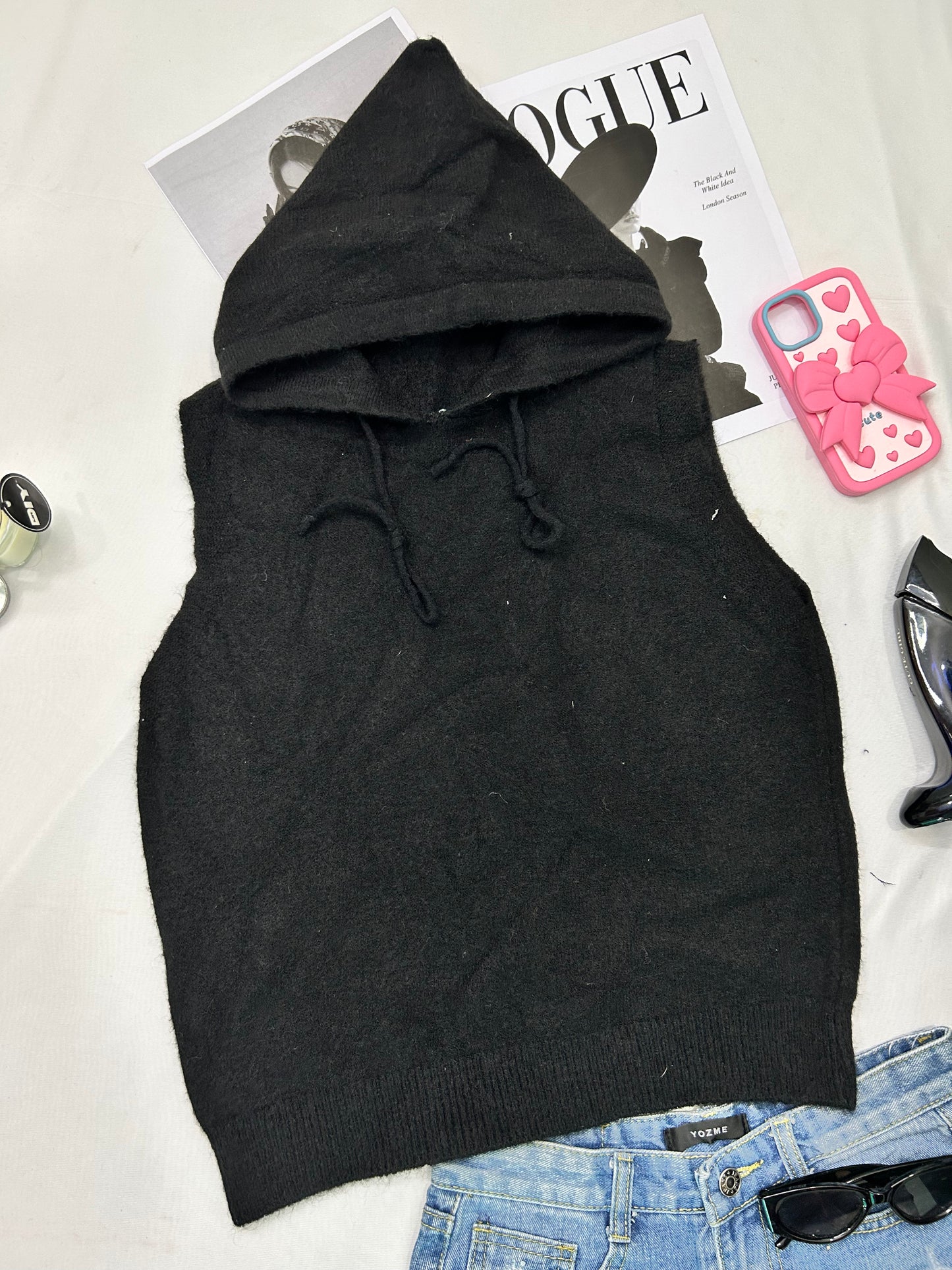 Black hoodie vests