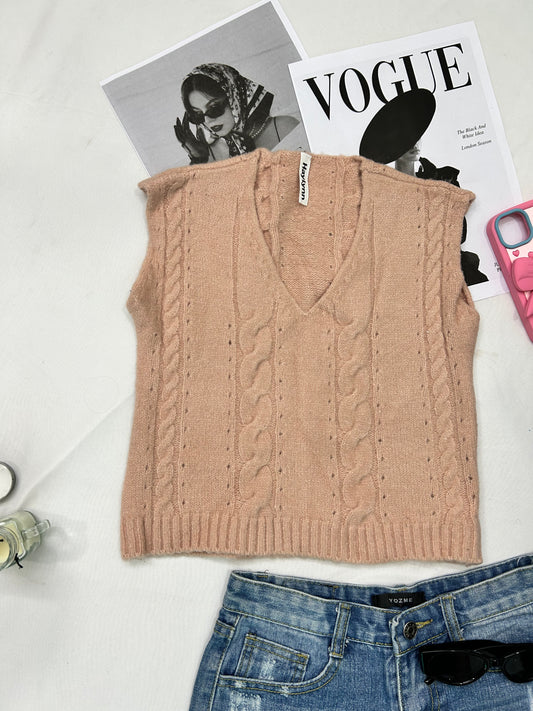 Peach cable knitted  crop