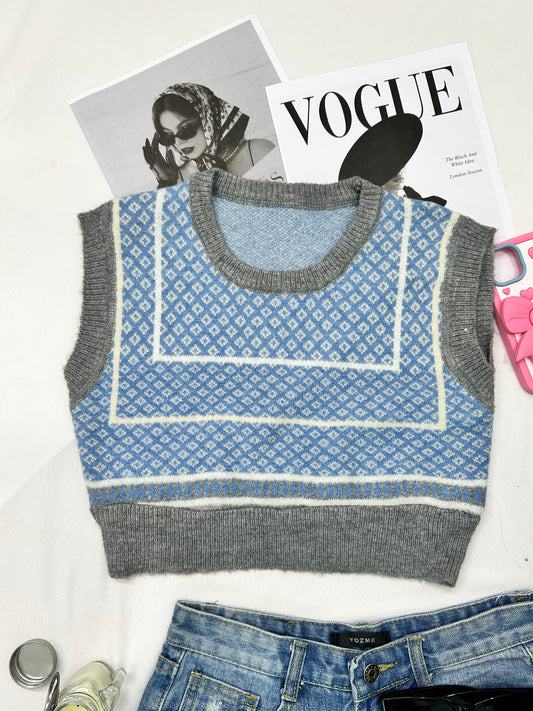Cute Grey blue printed crop vest