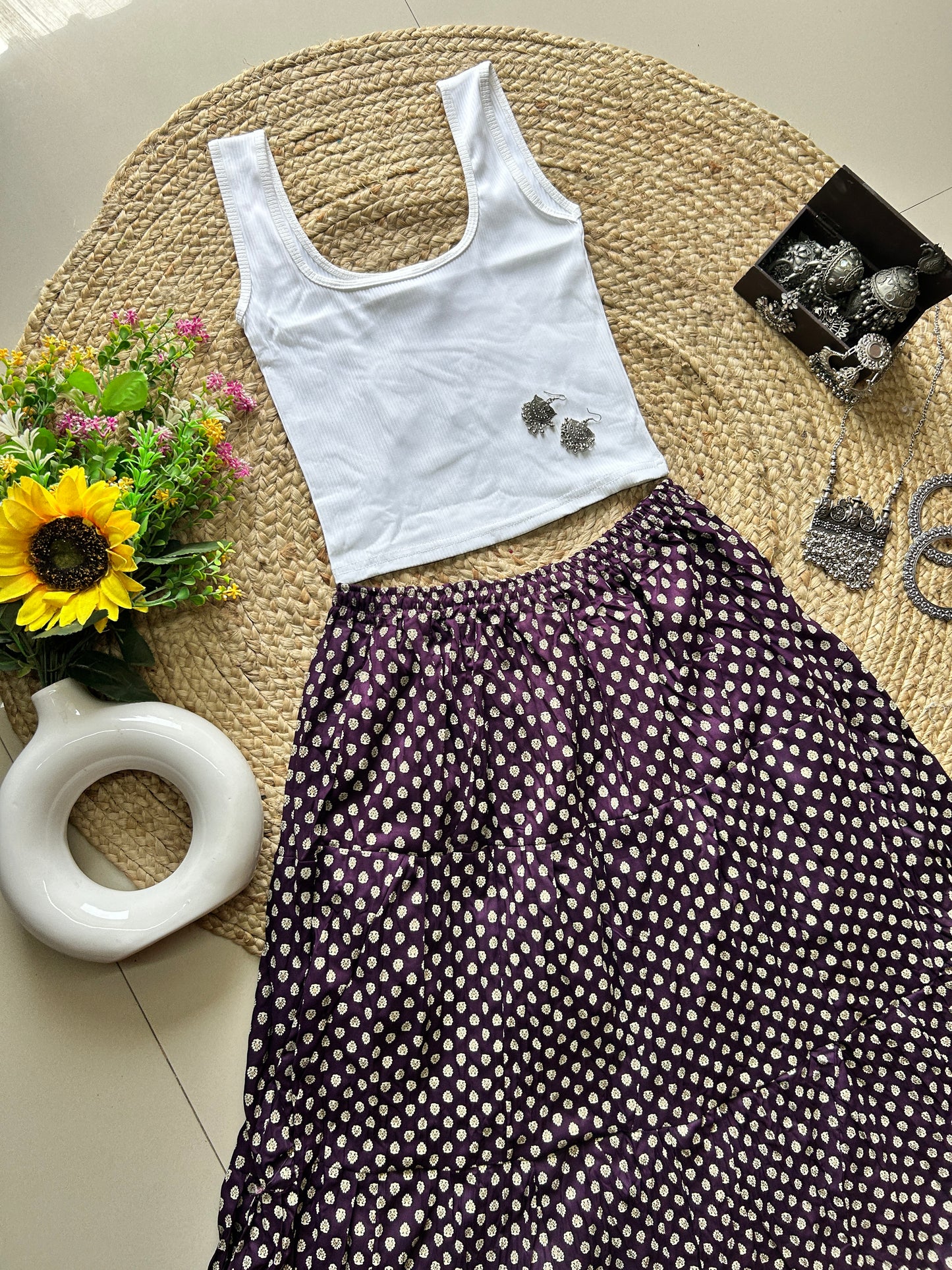Deep purple booti printed skirt