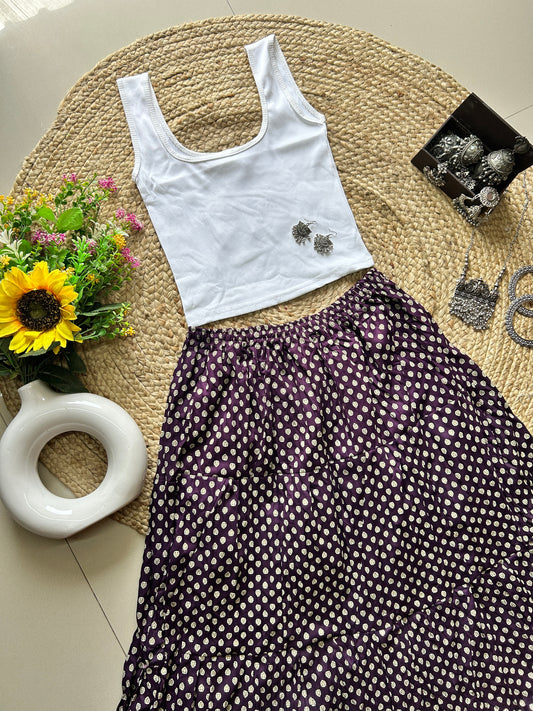 Deep purple booti printed skirt