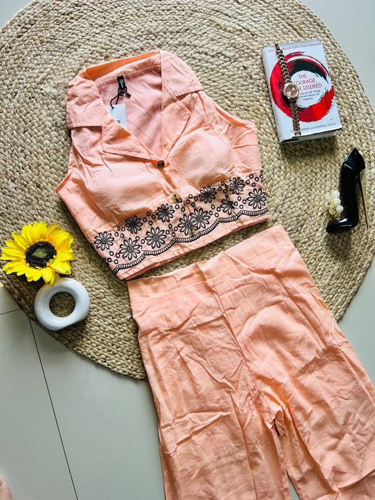 Peach embroidered co-ord set