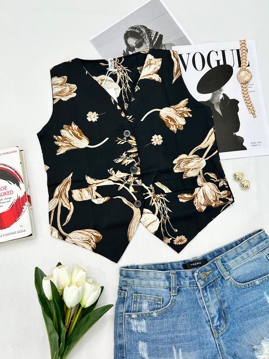 Chic vest - Black floral