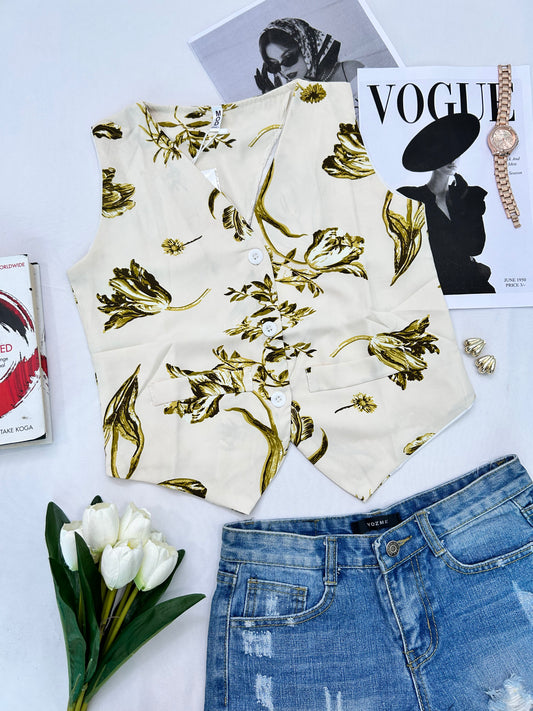 Chic vest - off -white floral