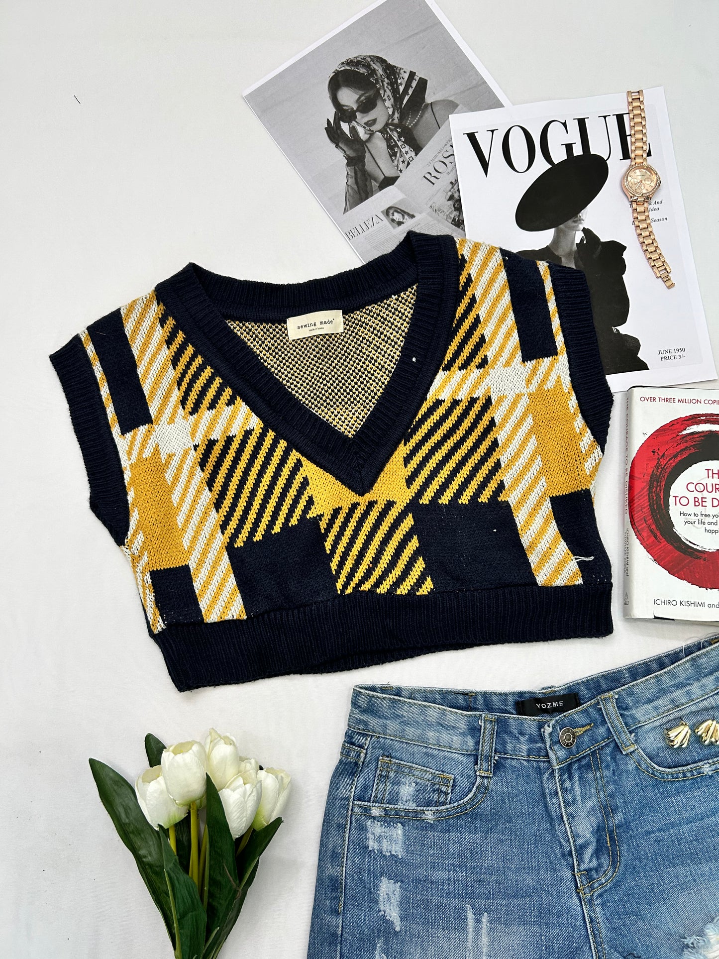 NAVY BLUE cropped checked