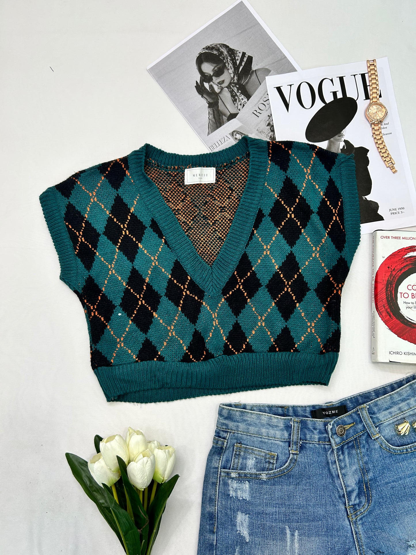 Deep sea green checked