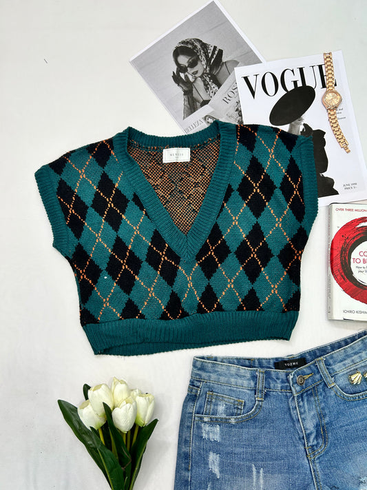 Deep sea green checked