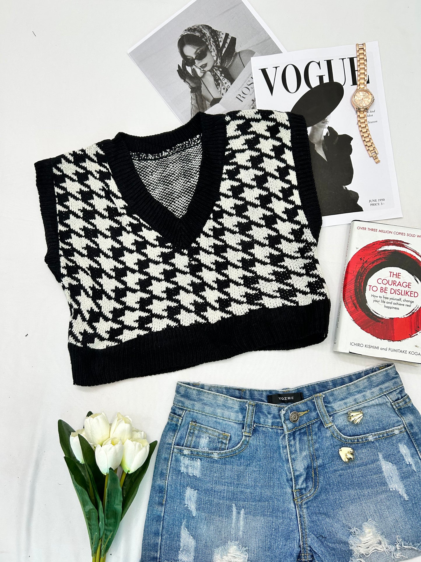 Black and white checkered  crop
