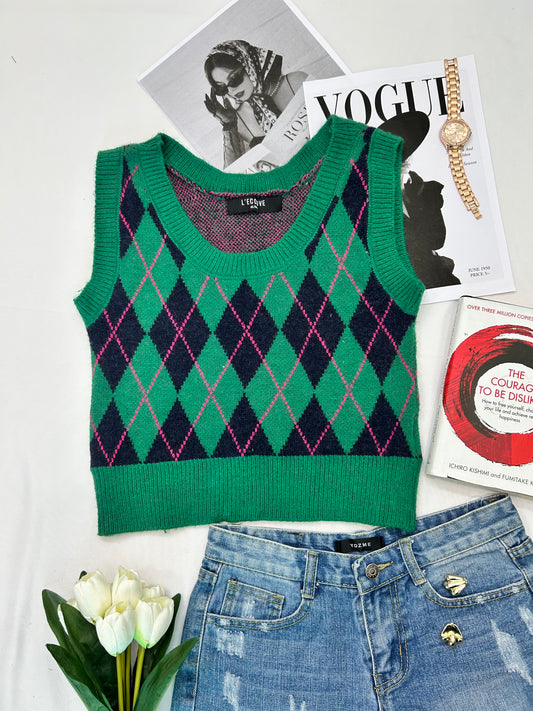 Green navy blue checked