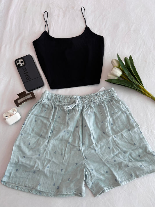Pastel green  printed Mul cotton shorts