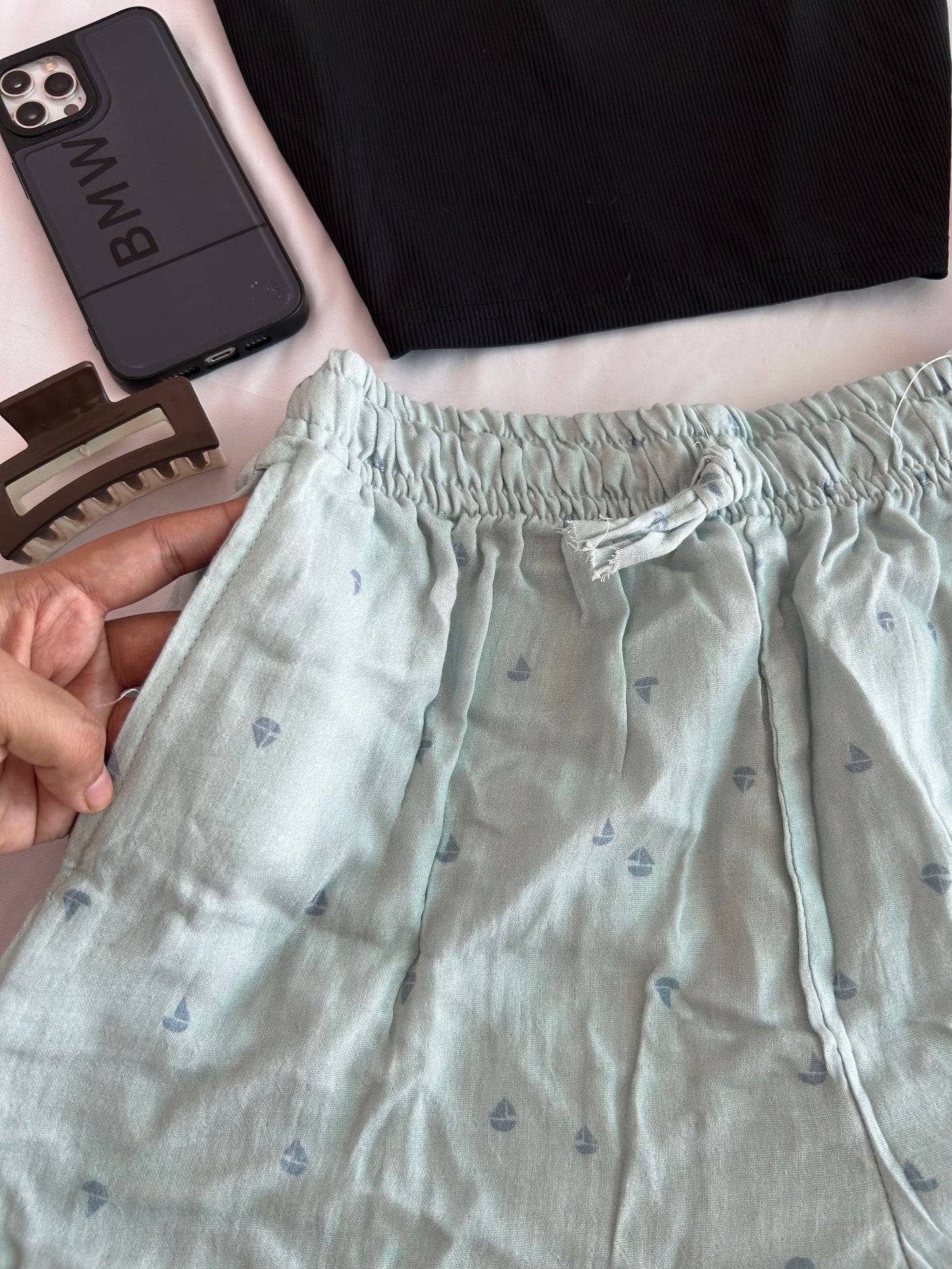 Pastel green  printed Mul cotton shorts