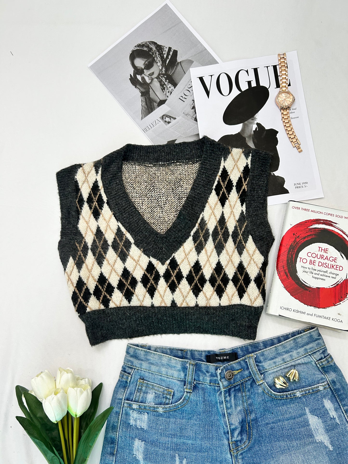 Grey cropped checked