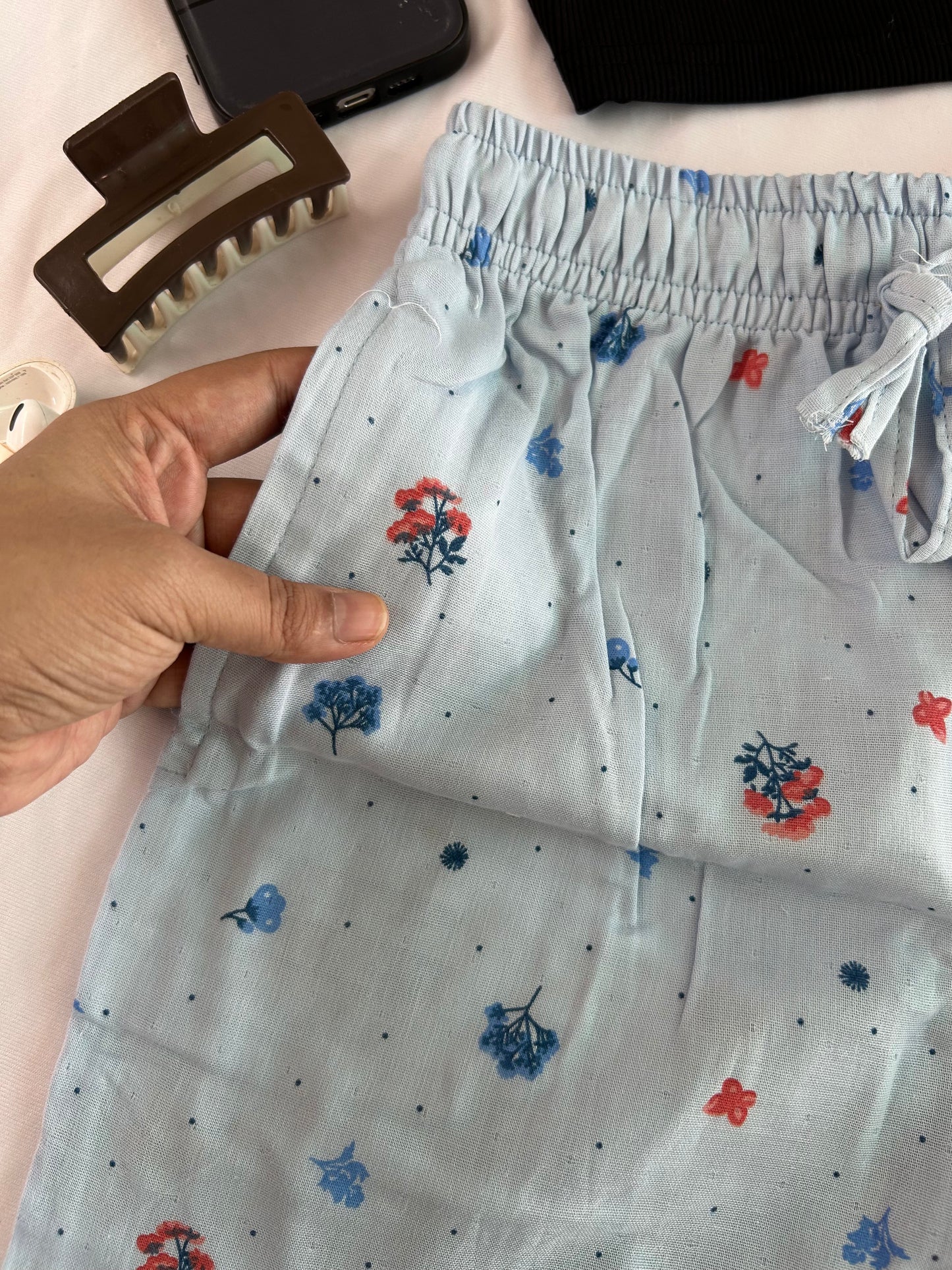 Blue floral printed Mul cotton shorts