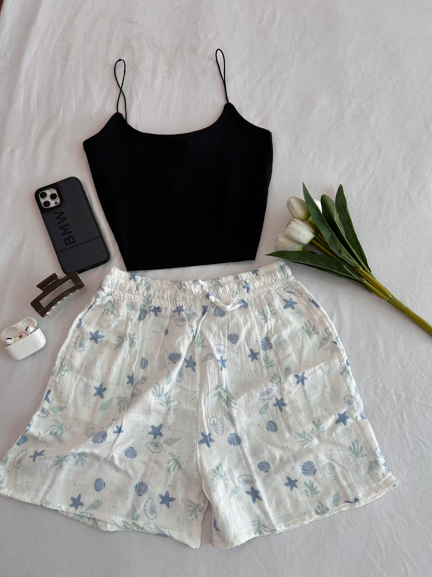 Sea shell printed Mul cotton shorts