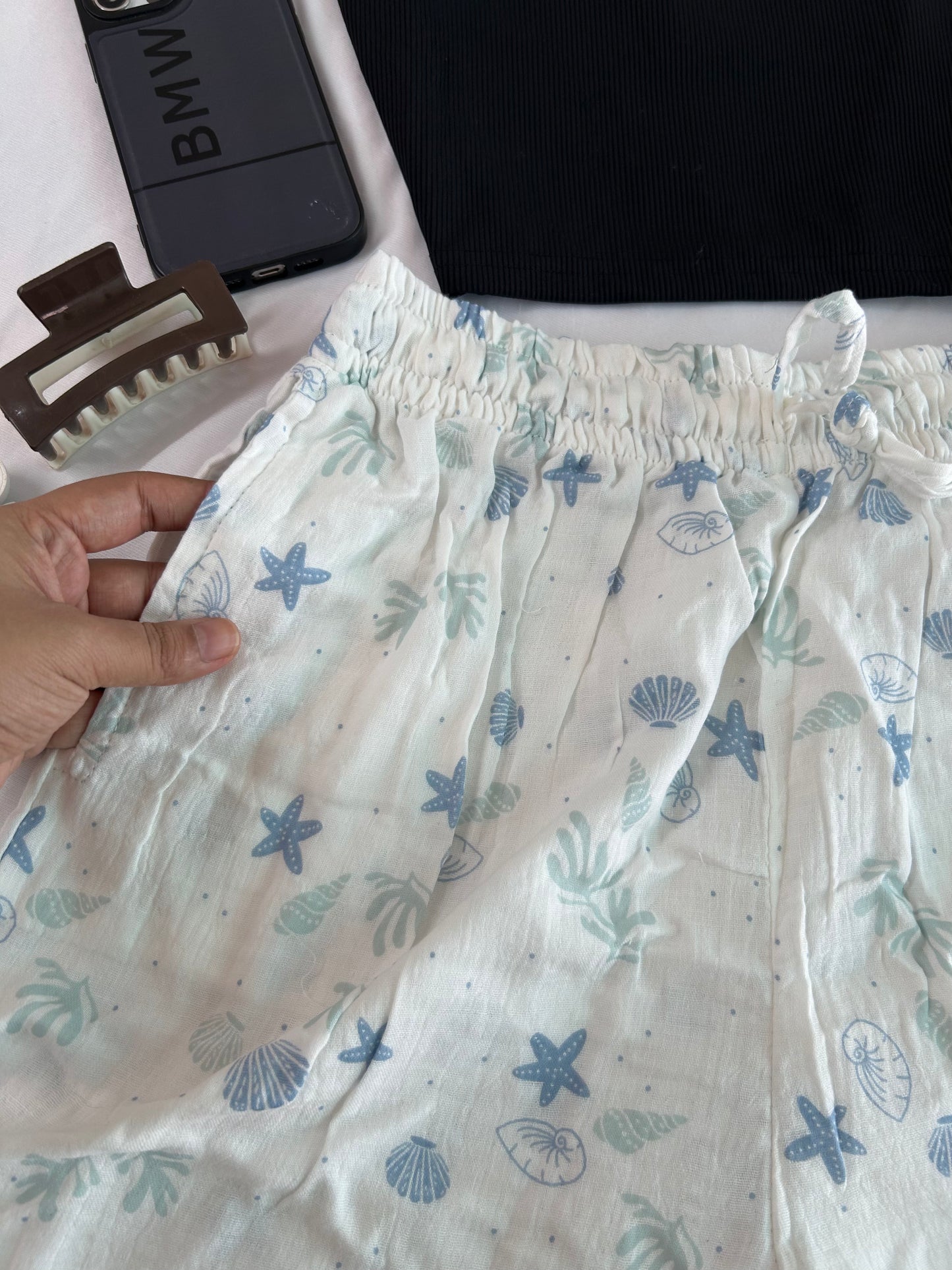 Sea shell printed Mul cotton shorts