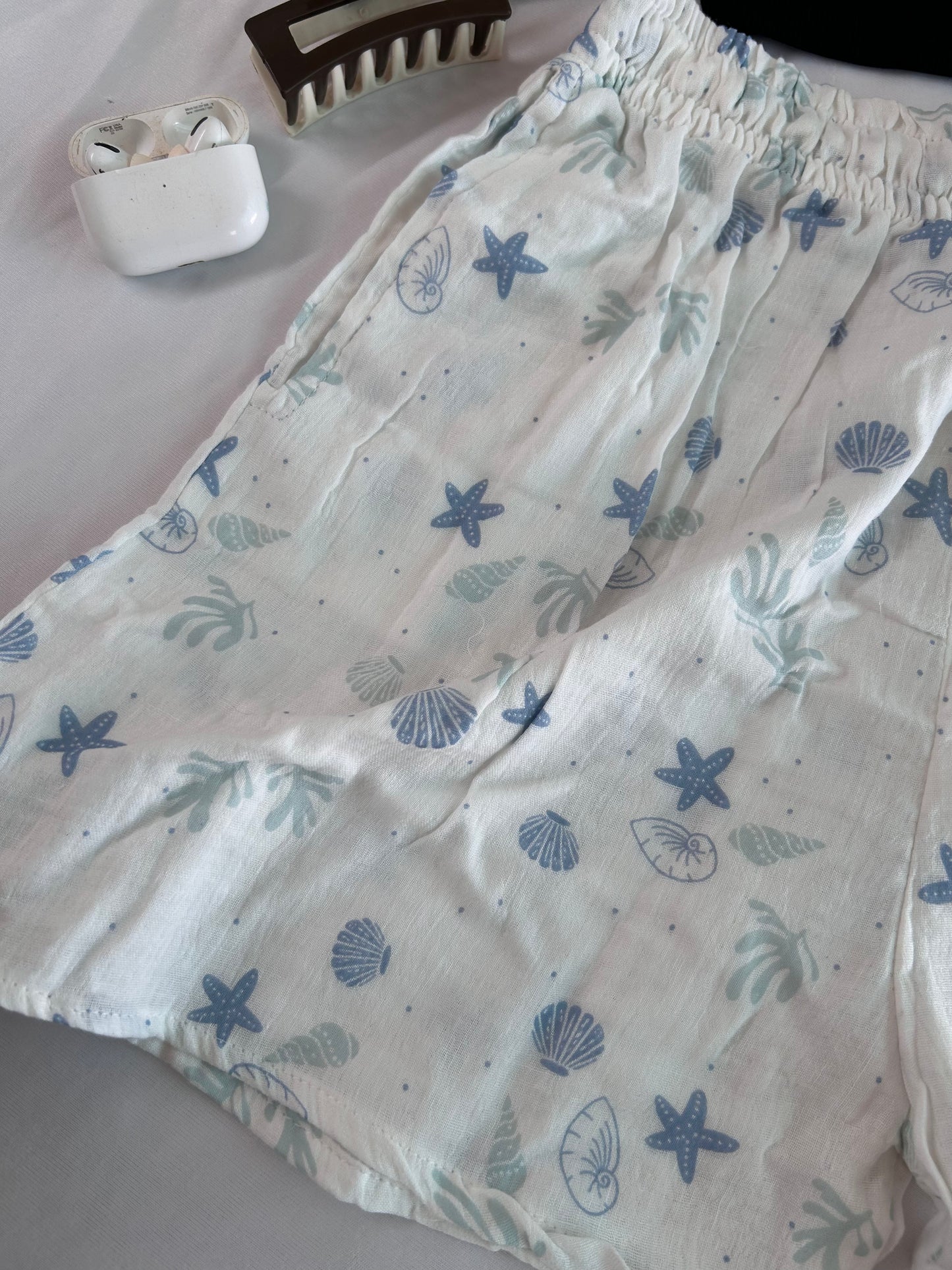 Sea shell printed Mul cotton shorts