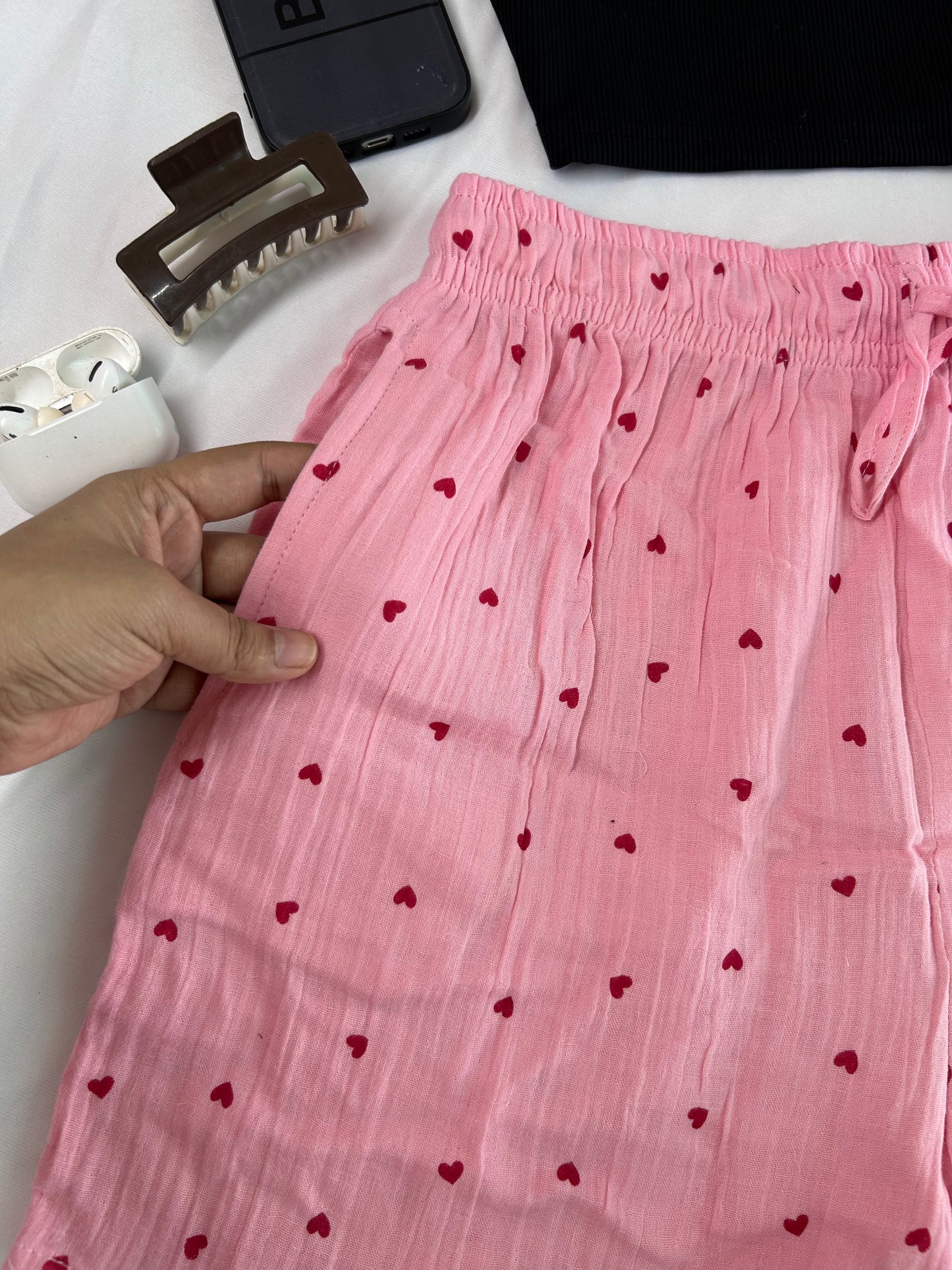 Pink heart printed Mul cotton shorts