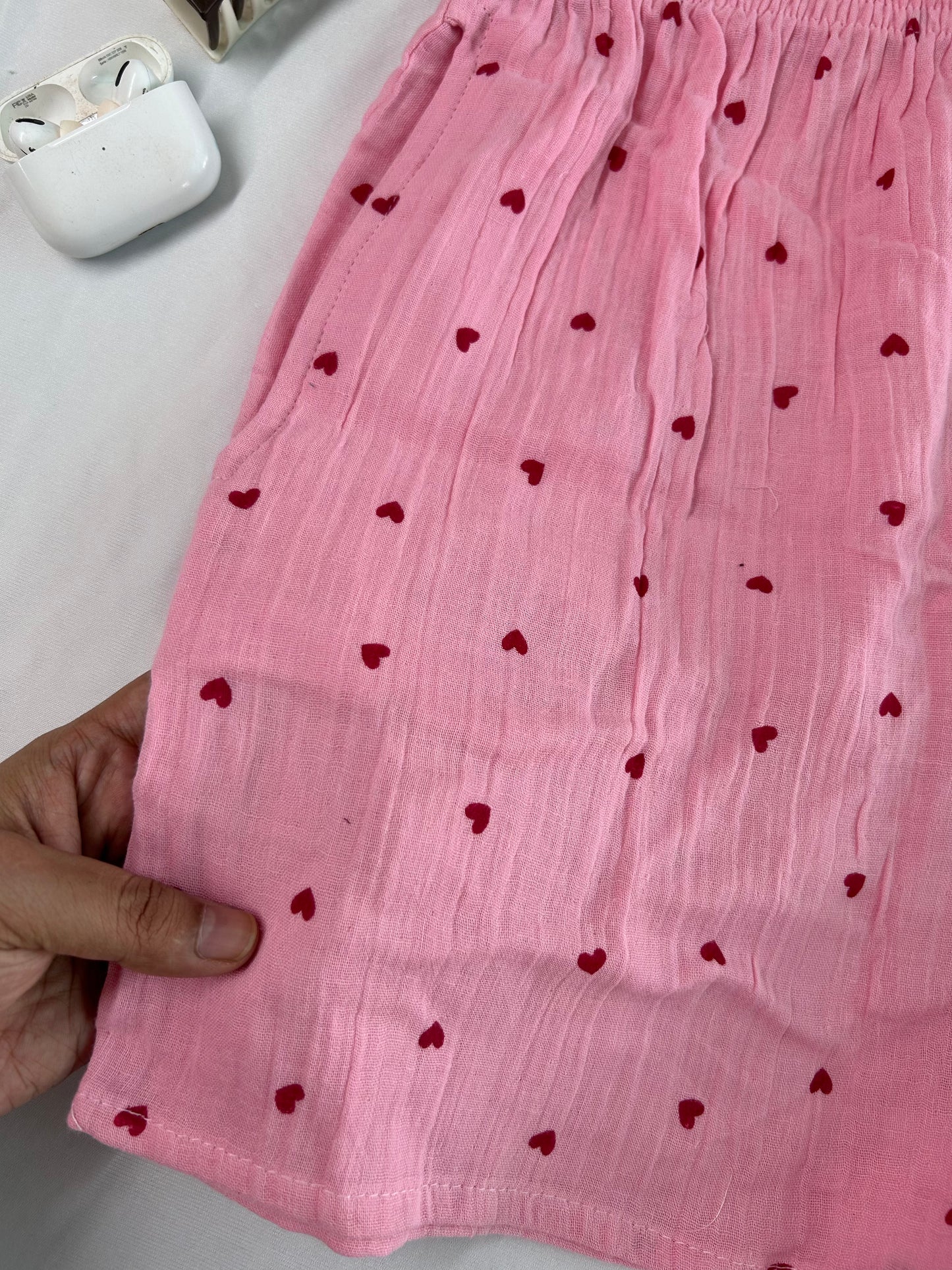 Pink heart printed Mul cotton shorts