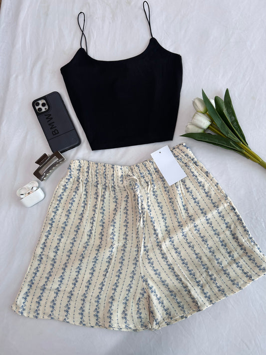 Blue printed printed Mul cotton shorts