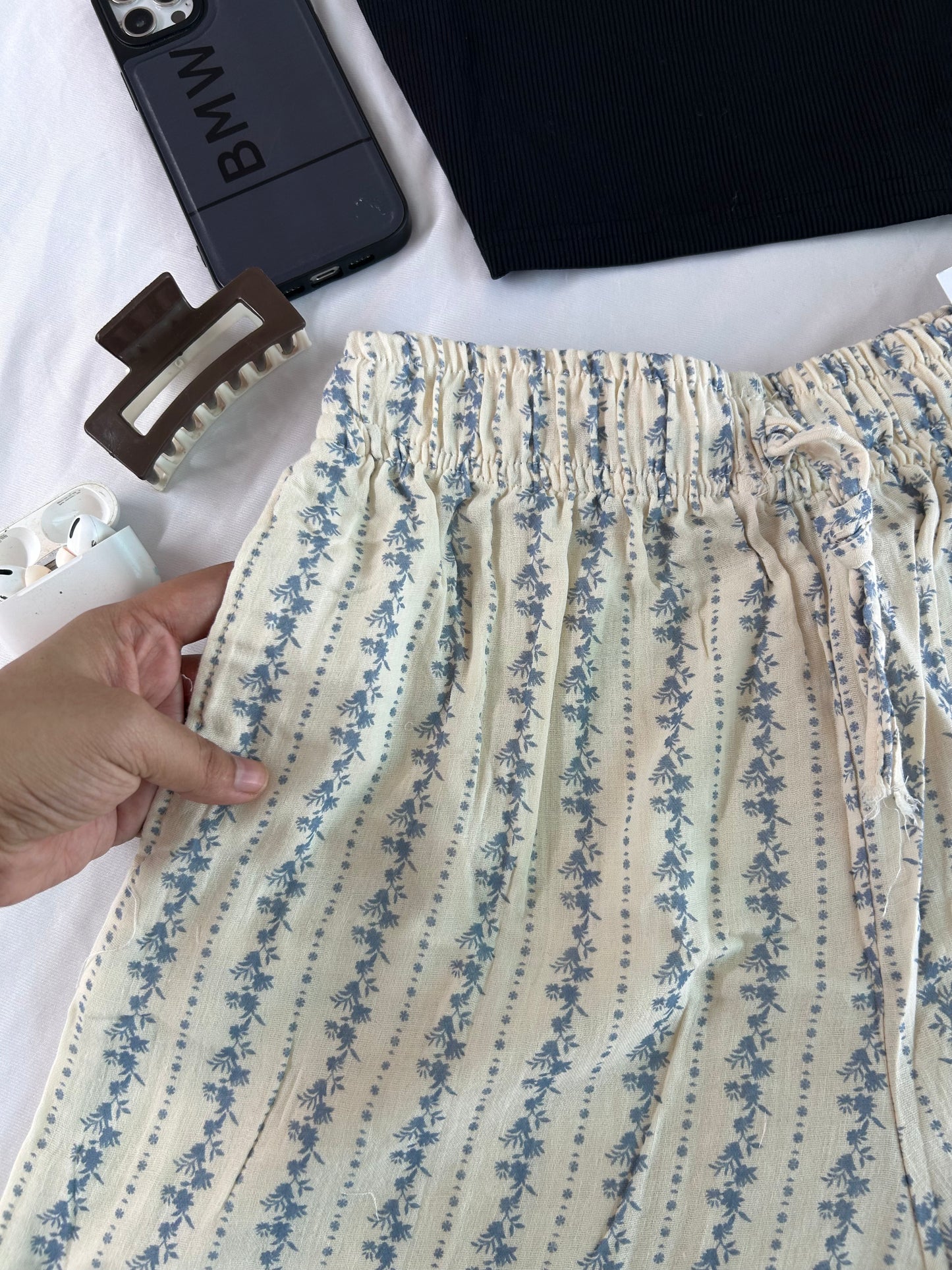Blue printed printed Mul cotton shorts