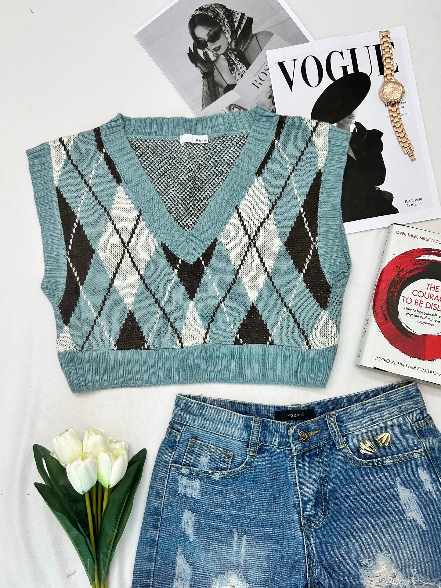 Pastel blue black checked