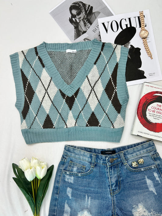 Pastel blue black checked