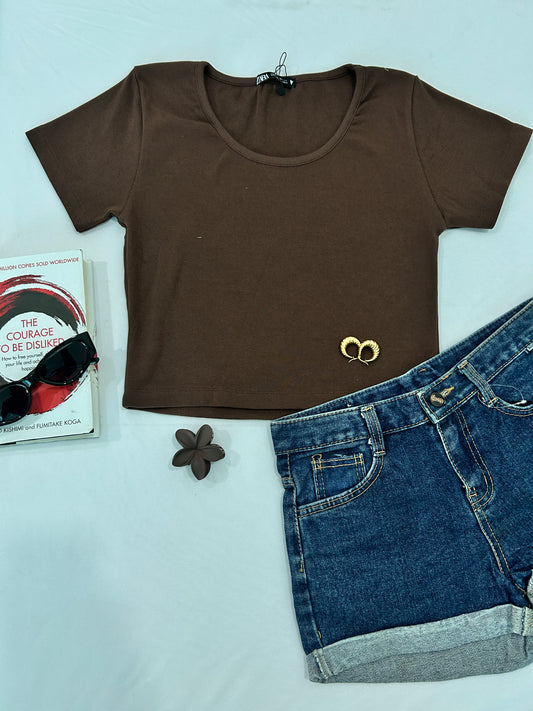 Solid Brown round neck