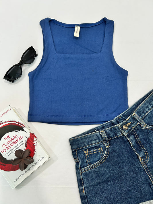 Squre neck tank top-blue