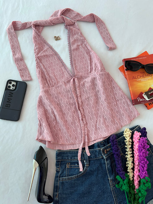 Luxe Halter top- Barbie pink