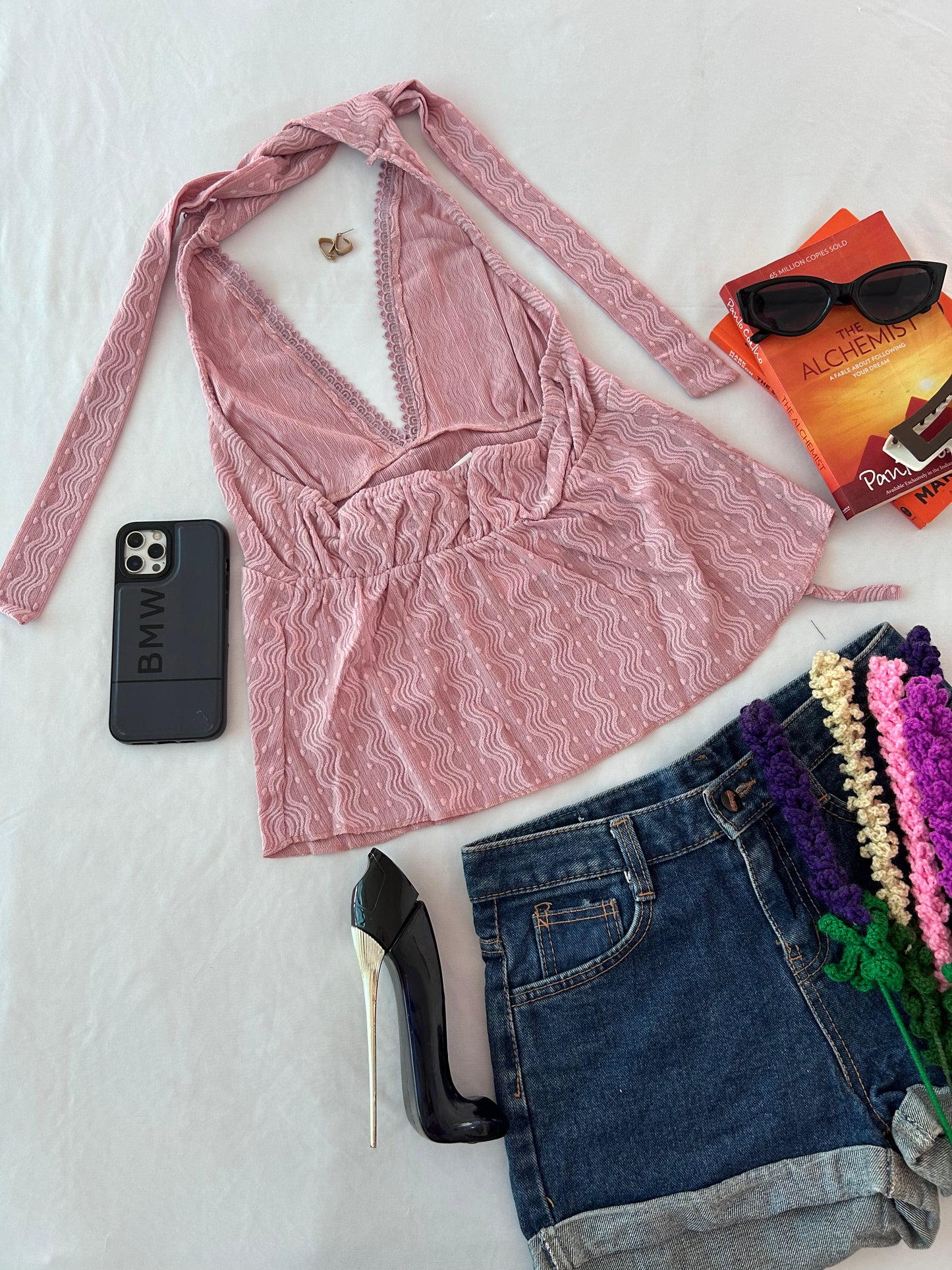 Luxe Halter top- Barbie pink