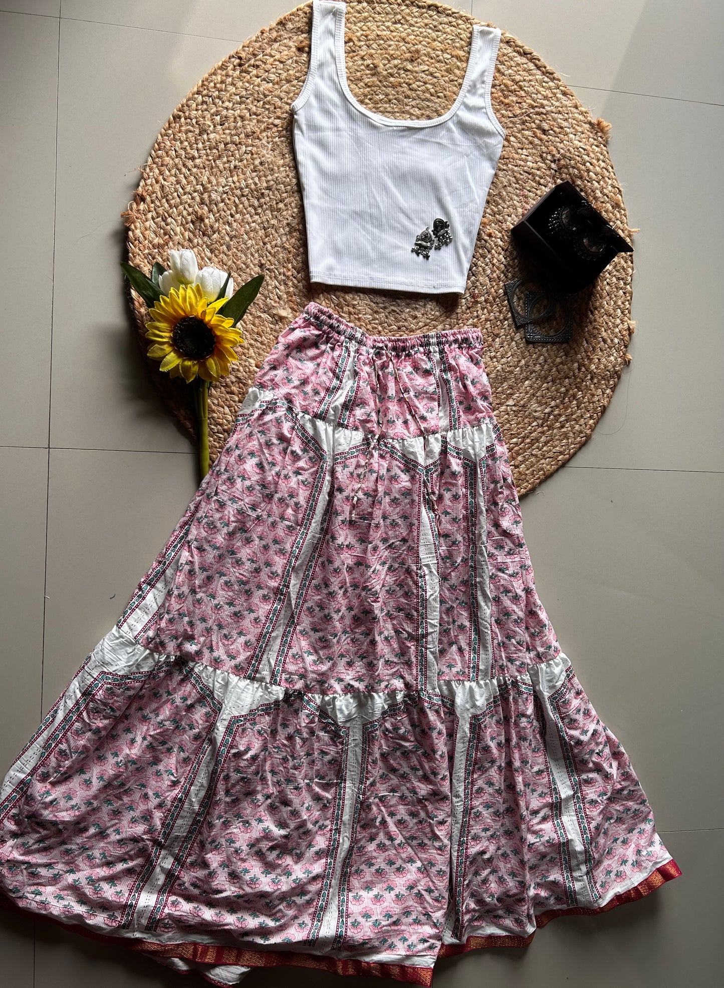 Pink pretty printed skirt